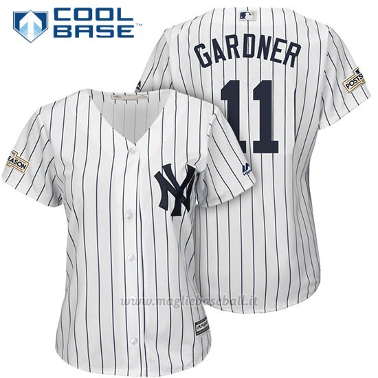 Maglia Baseball Donna New York Yankees 2017 Postseason Brett Gardner Bianco Cool Base
